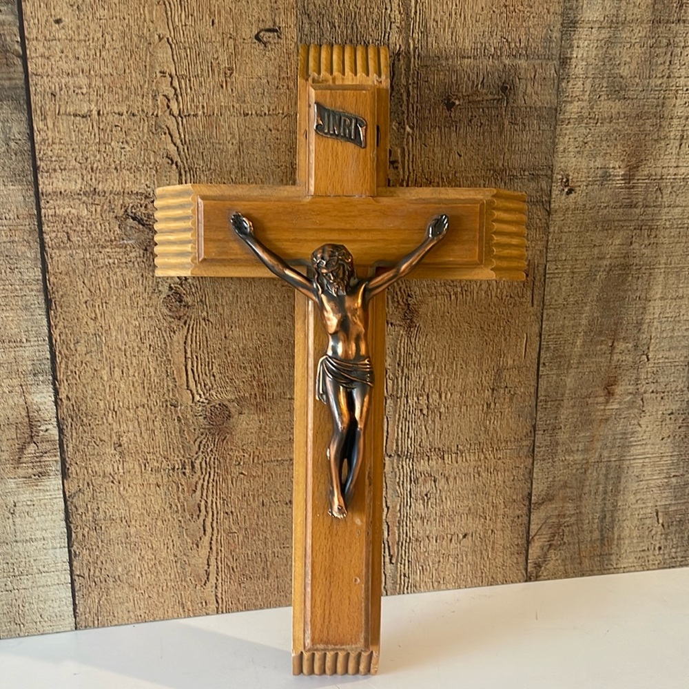 Vintage Catholic Wooden Sliding Crucifix Last Rites/ Sick Call/ Exorcism Cross